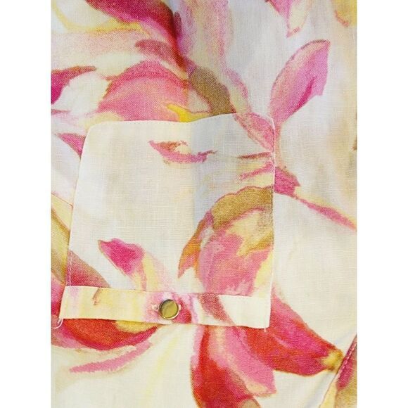 J M Collection 16 100% Linen Top Blouse Shirt White Pink Yellow Floral Button - Picture 7 of 7